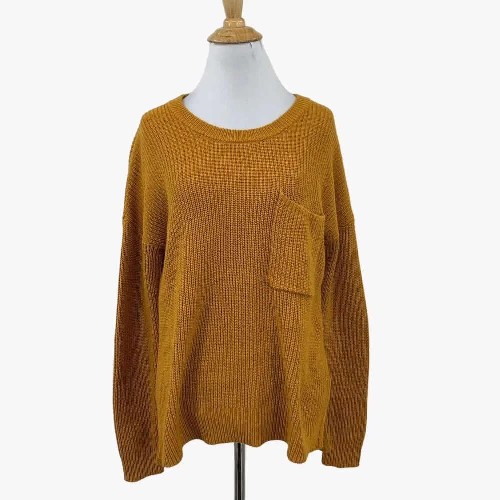 Madewell Sweater Womens XS‎ Extra Small Turmeric Thompson Pocket Pullover Boxy